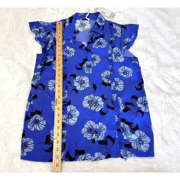 P.A.R.O.S.H. Women's Floral Blue Button Up Short Sleeve Silk Blouse Sz M - Picture 11 of 13